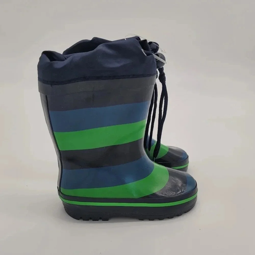 New Impidimpi BABY TODDLER BOYS RUBBER RAIN BOOTS Striped Navy Green SZ 8